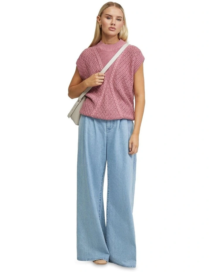 Monica Cable Knit Vest in Pink