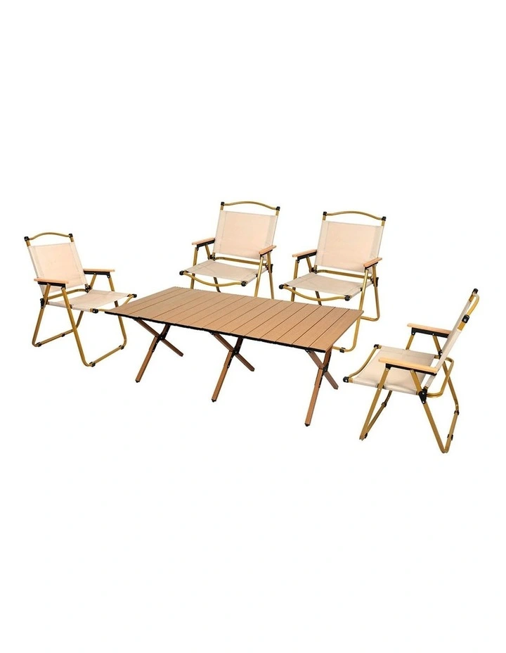 Folding Camping Table Chair Set in Beige