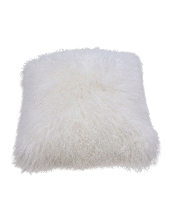 Long Wool Mongolian Sheepskin Cushion Cover in Ivory