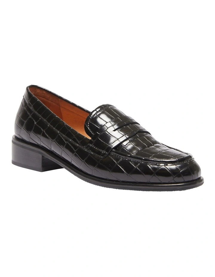 Kassidy Black Croc Print Flat Shoes