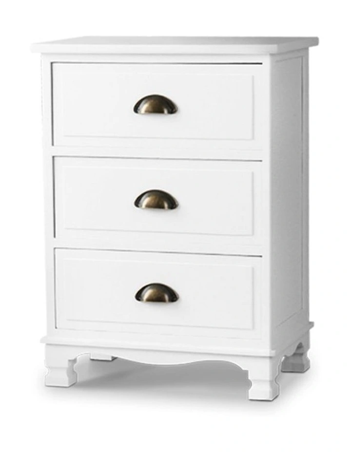 Thyme Vintage Bedside Table 3 Drawers in White