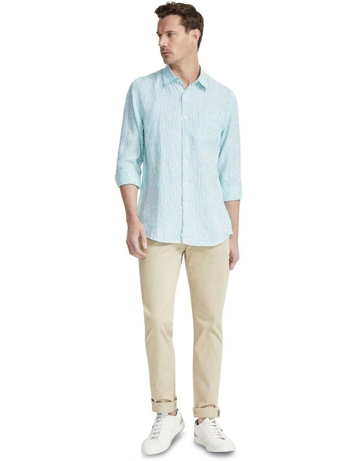 Holloway Pure Linen Stripe Shirt in Mint