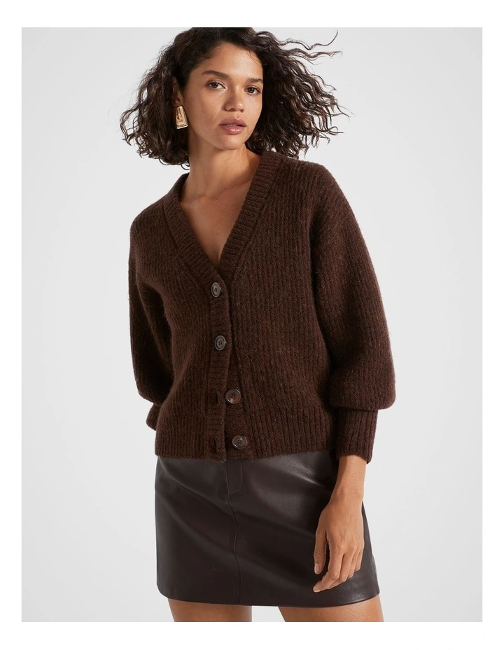 Wool Blend Cardigan in Dark Espresso Marle