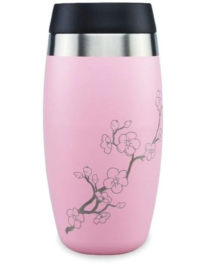 Pink Tumbler With Etched Blossoms