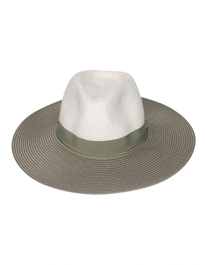 Camile Wide Brim Fedora Hat in Mixed Ivory/Khaki