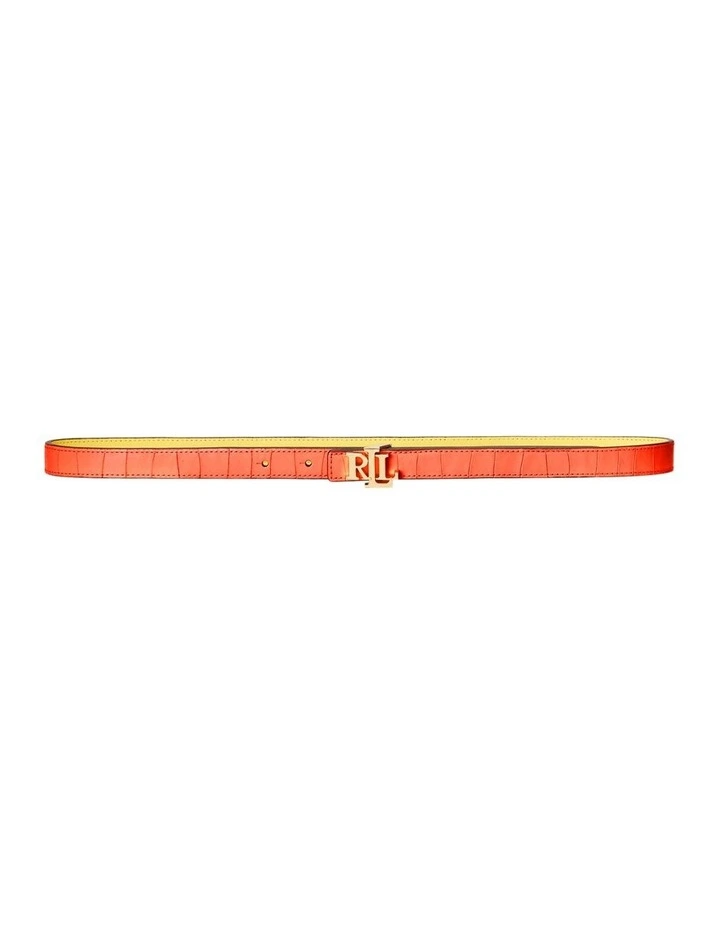 Logo Reversible Leather Skinny Belt in Orange