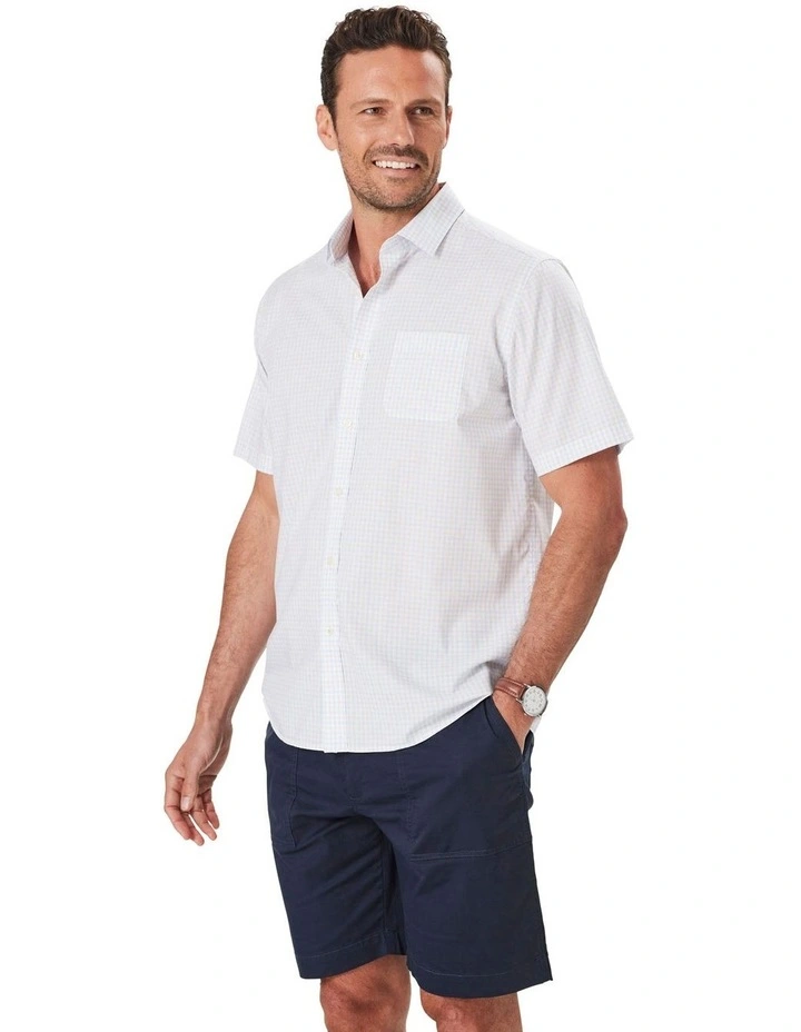 Easy Care Slub Check Short Sleeve Shirt in Sand