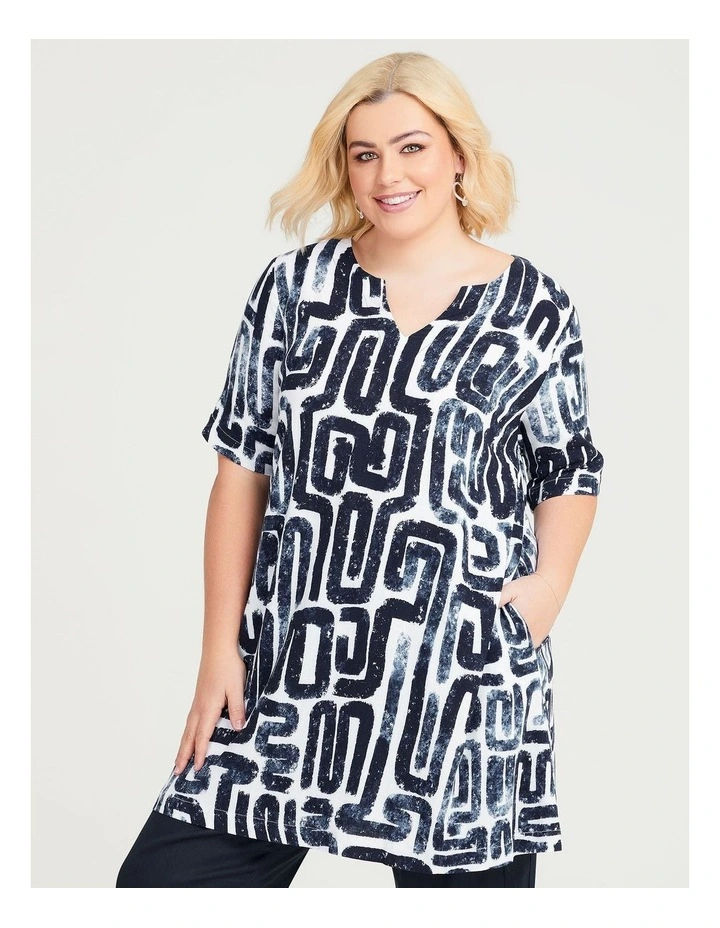 Giselle Natural Tunic in Dark Indigo/White