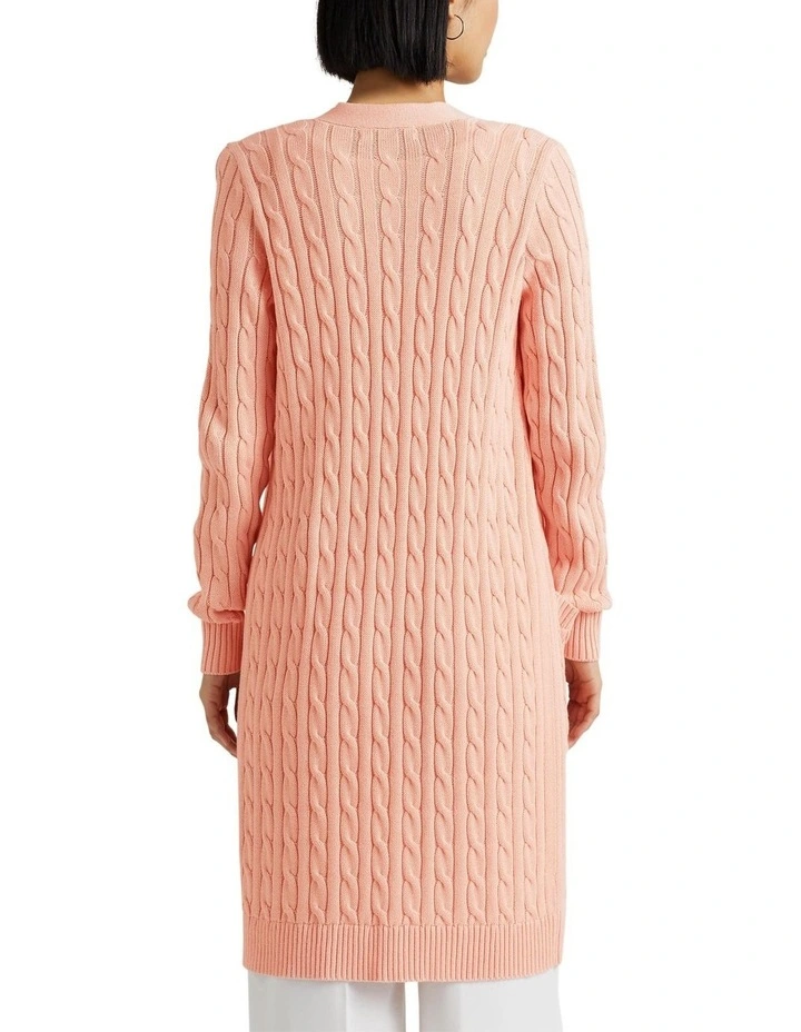 Linen-Cotton Cable-Knit Cardigan in Orange