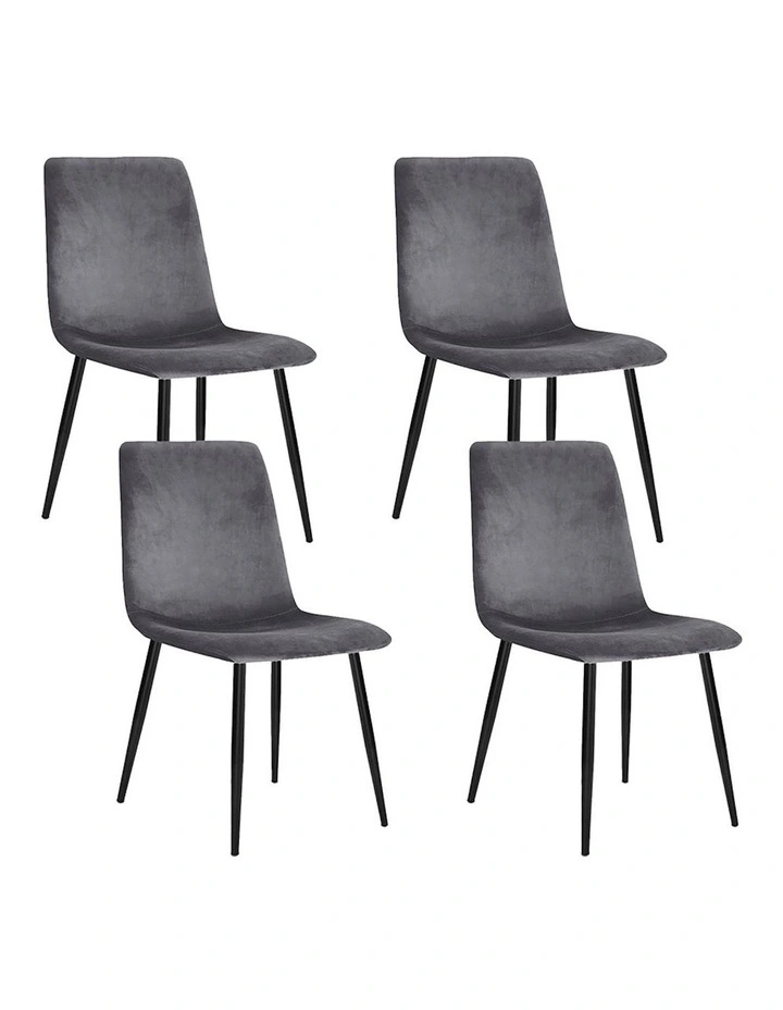Dining Chairs Velvet Horizontal Slope Set of 4 in Grey