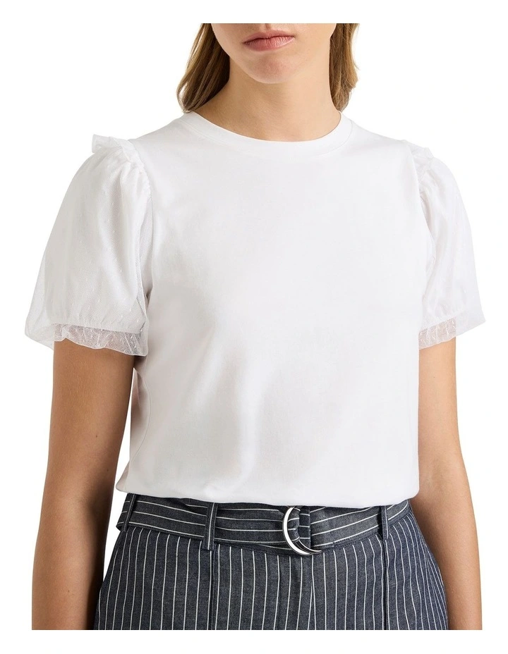 Take Five Mix Media Tee in White