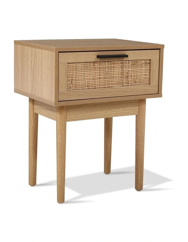 Bedside Tables Table 1 Drawer Storage Cabinet Rattan Wood Nightstand