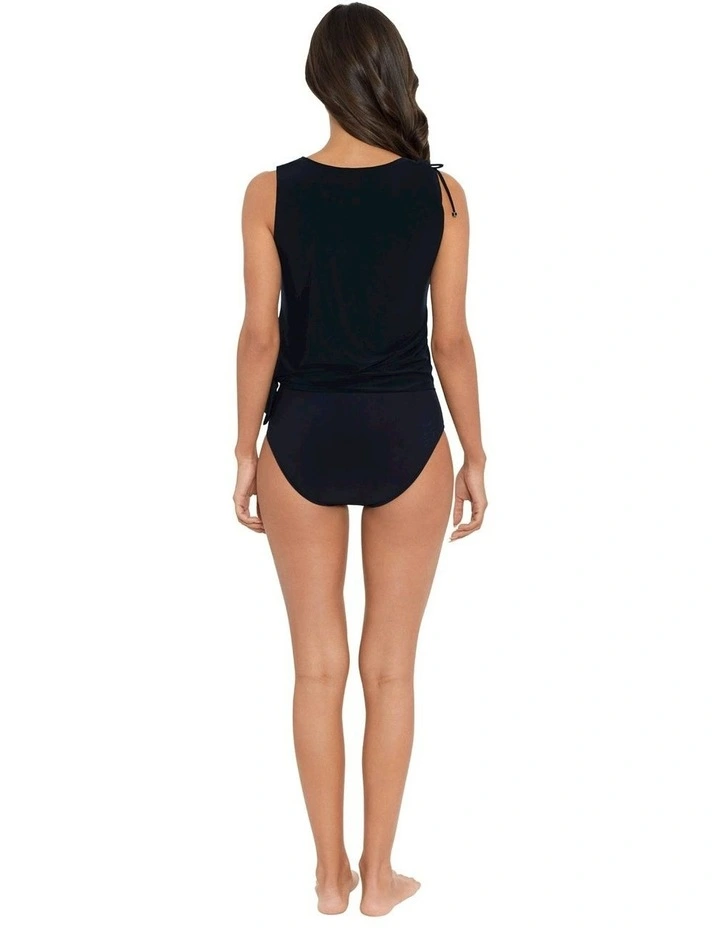 Sleeveless V-Neck Beach Tank Top with Drawstring in Black
