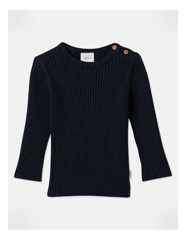 Essential Knitwear Rib Long Sleeve Top in Navy