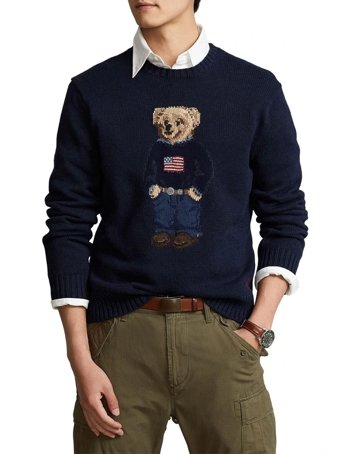 Bear Cotton Linen Sweater in Navy