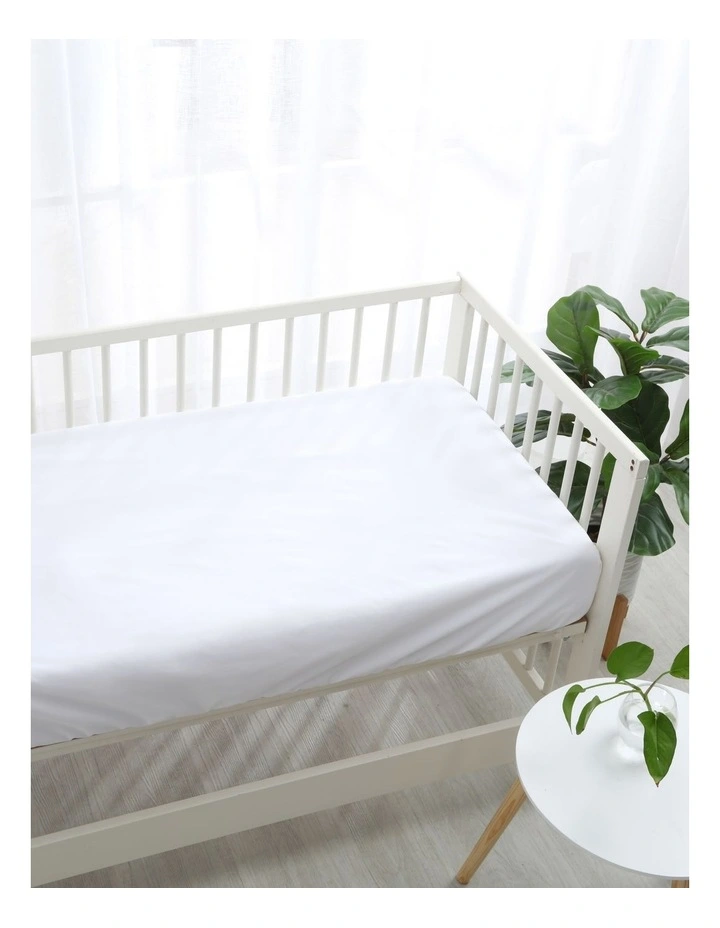 Soft Waterproof Cot Fitted Sheet Mattress Protector in White