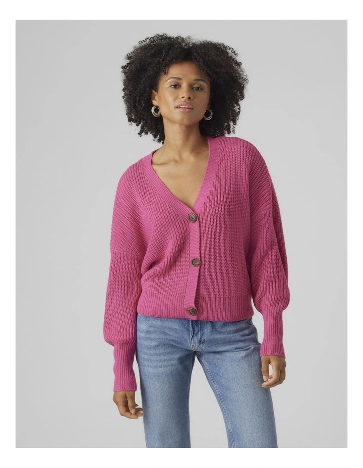 Lea V-Neck Cardigan in Fuchsia Purple