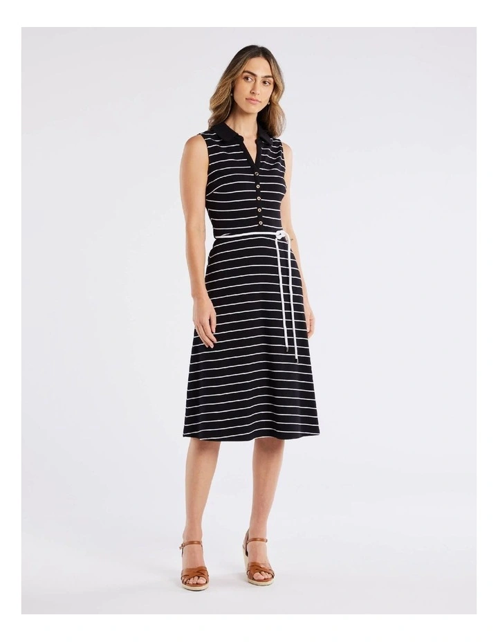 Sandy Rib Dress in Black/Ivory
