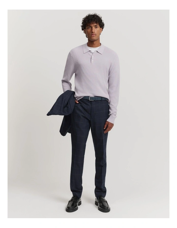 Cotton Silk Textured Long Sleeve Polo in Lavender