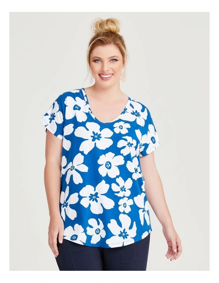 Cotton Daisy Flower Top in Seaport/Off White