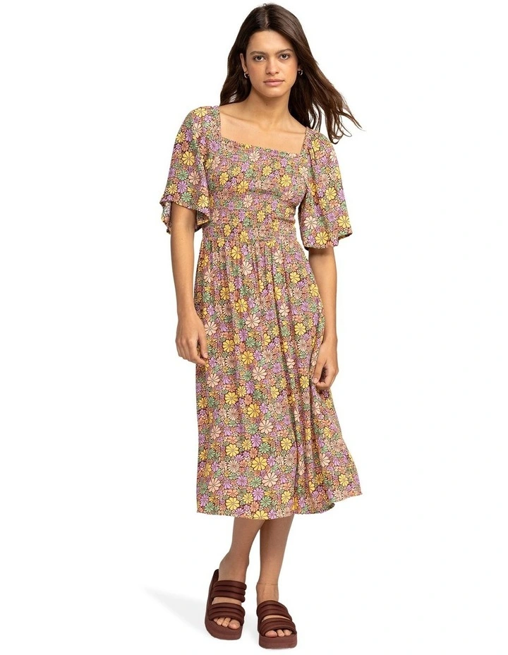 Tropical Sunshine Midi Dress in Root Beer