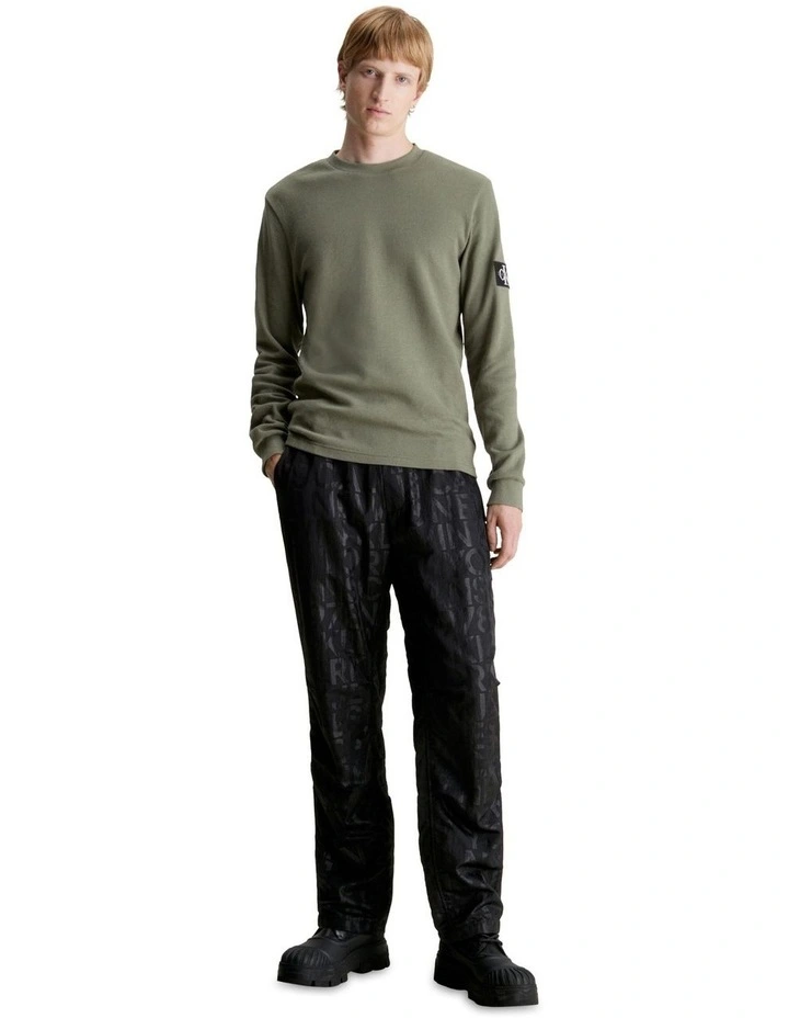 Badge Waffle Long Sleeve Tee in Green