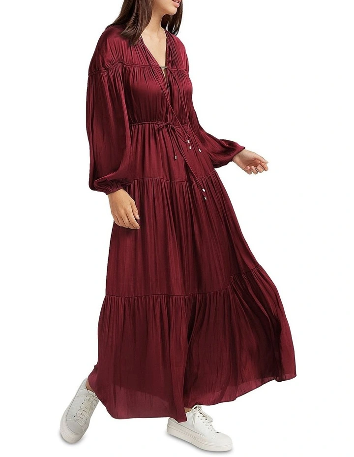 Window Seat Tiered Maxi Dress in Red
