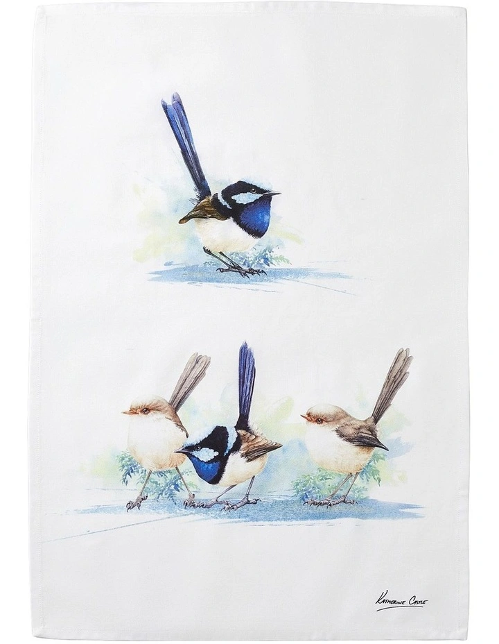 Katherine Castle Blue Wren Bird Life Tea Towel 50x70cm in Mixed Colours