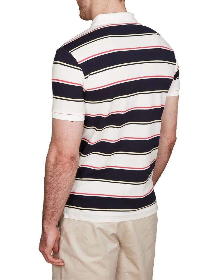 Multi Stripe Short Sleeve Pique Polo Shirt in White