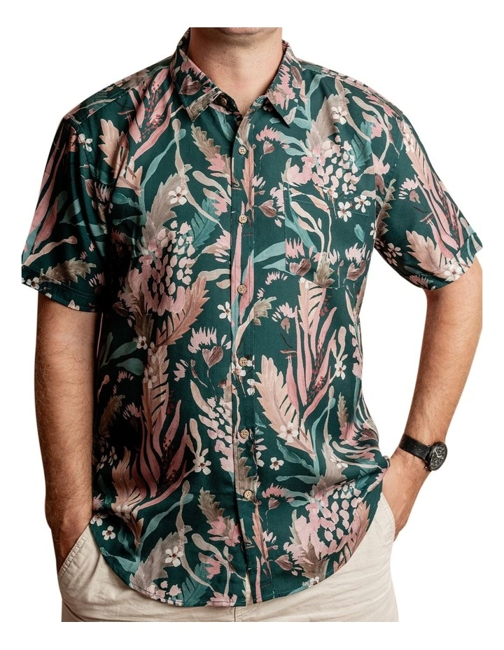 Teal Blooms Short Sleeve Shirt in Teal