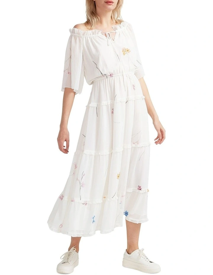 La Femme Tiered Maxi Dress in White Multi