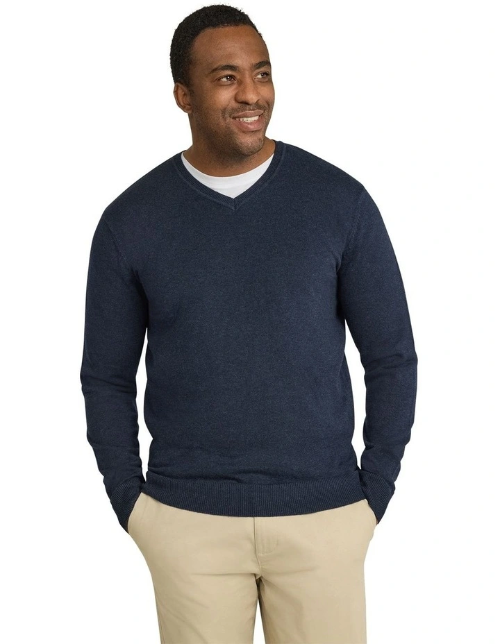 Essential V Neck Sweater in Navy Marle