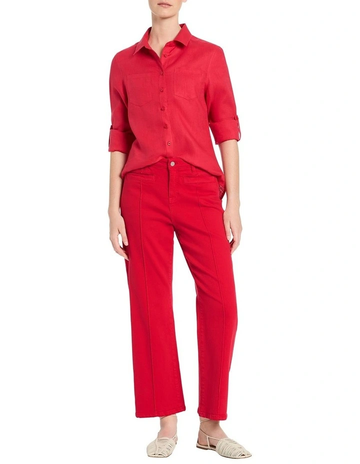 Everly Linen Shirt in Carmine
