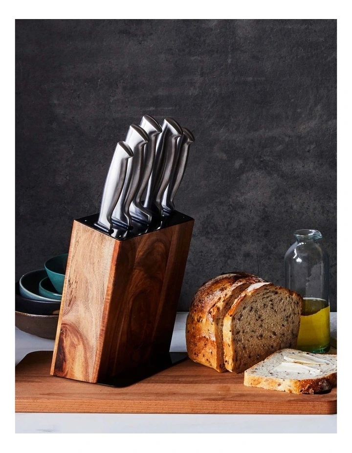 Knife Block 6 Piece in Black/Acacia
