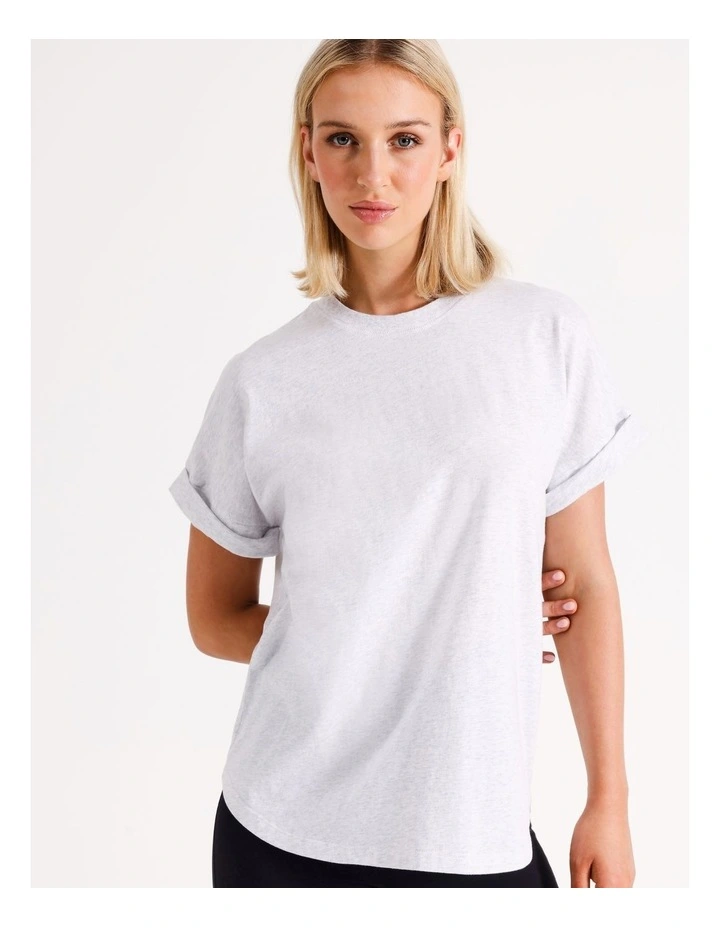 Roll Cuff Tee in Grey Marle