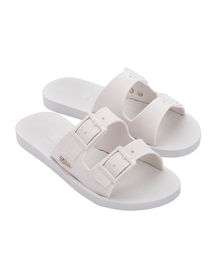 Melissa Sun Malibu Buckled Slide in White