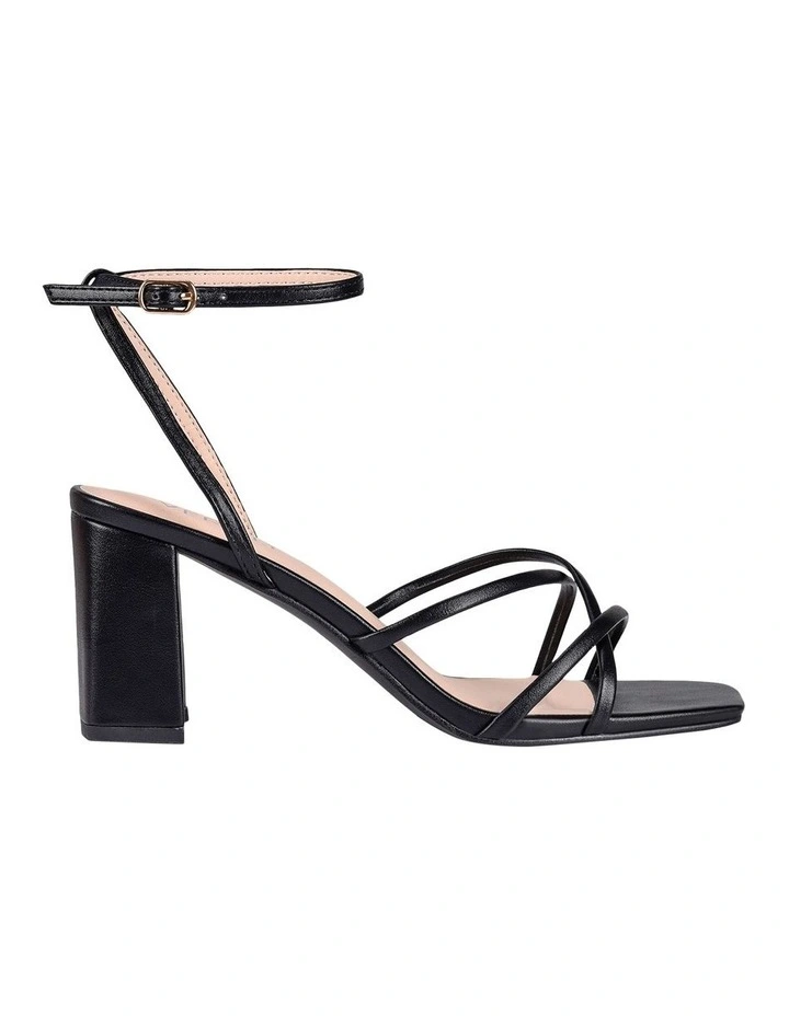 Nakita Low Block Heels Sandal in Black Smooth