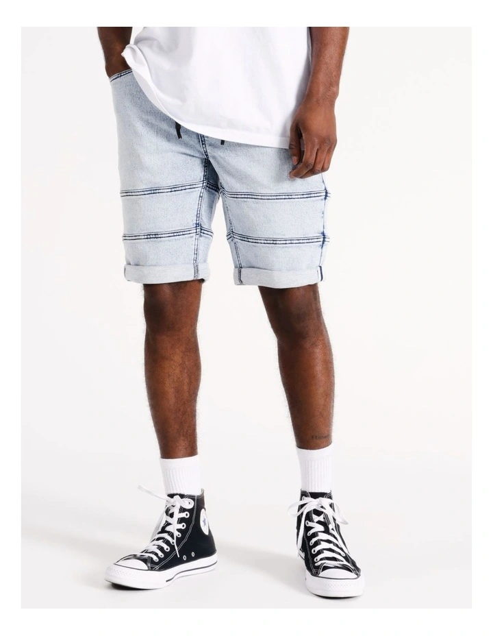 Khong Pull on Knit Denim Short in Light Blue