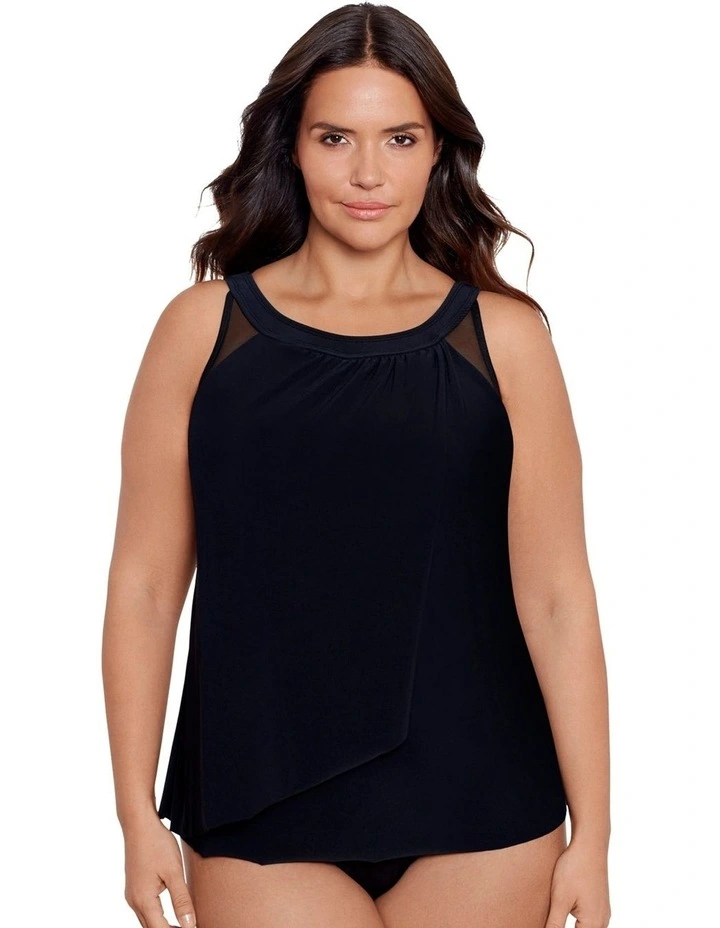 Illusionists Ursula High Neck Underwired Plus Size Tankini Top in Black