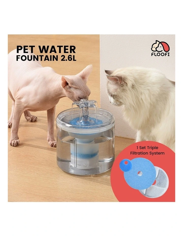 Pets Automatic Water Fountain Drinking Dispenser and Filter 2.6L in Clear