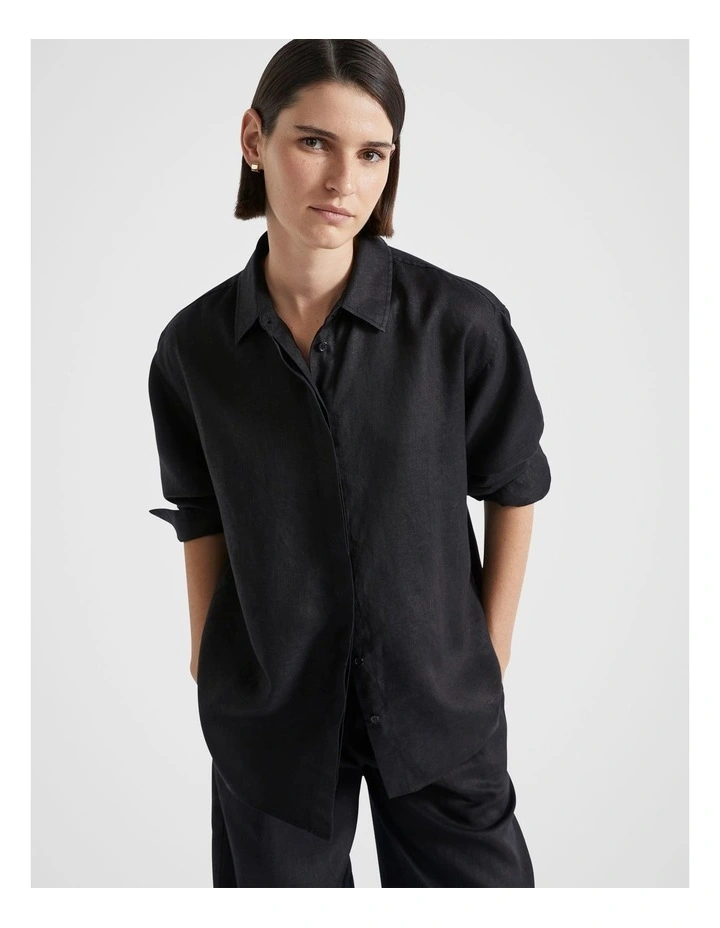 Core Linen Boyfriend Shirt in Black