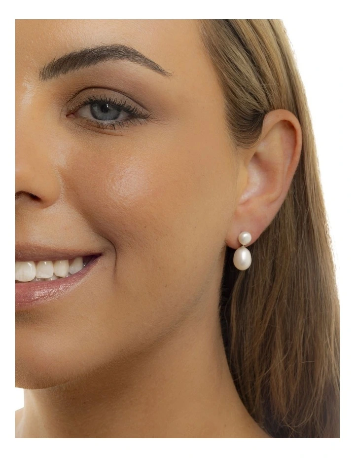Two-Tier Baroque Pearl Earrings in White
