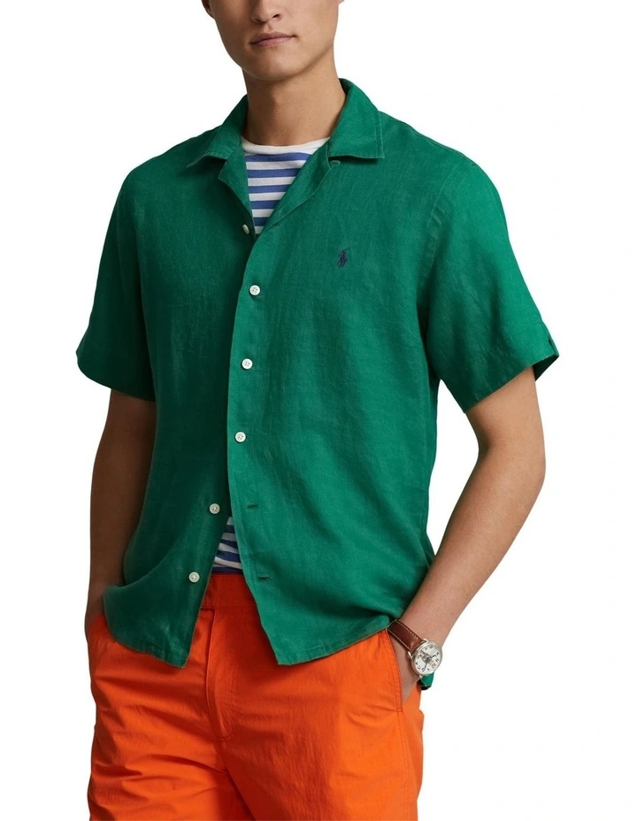 Classic Fit Linen Camp Shirt in Green