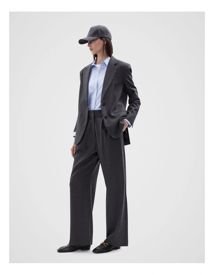 Pinstripe Tailored Wide Leg Pant in Charcoal
