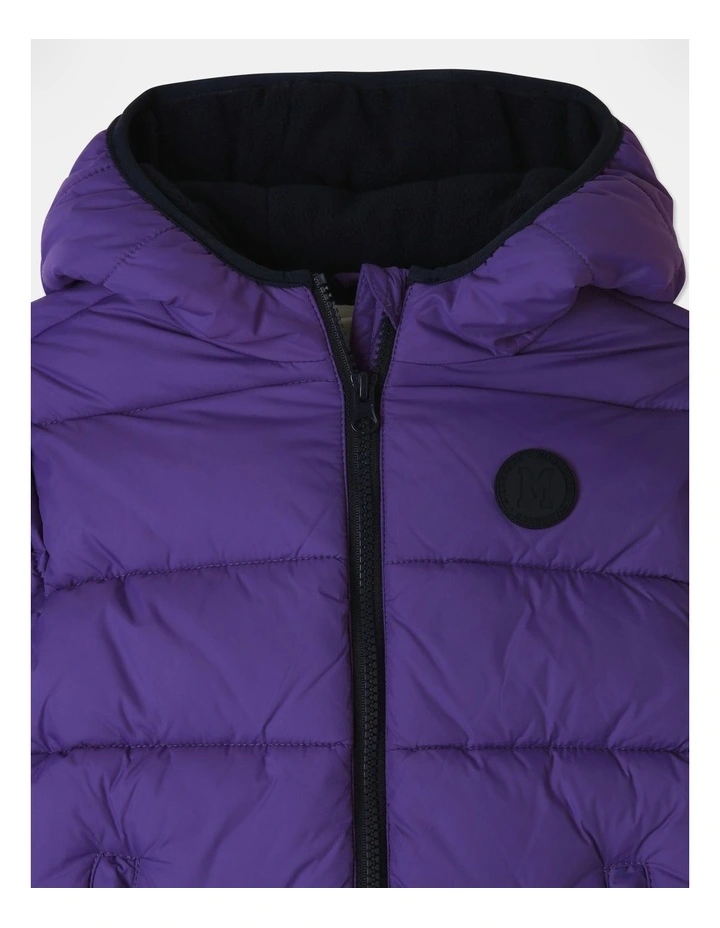 Recycled Puffer Jacket With Hood in Purple