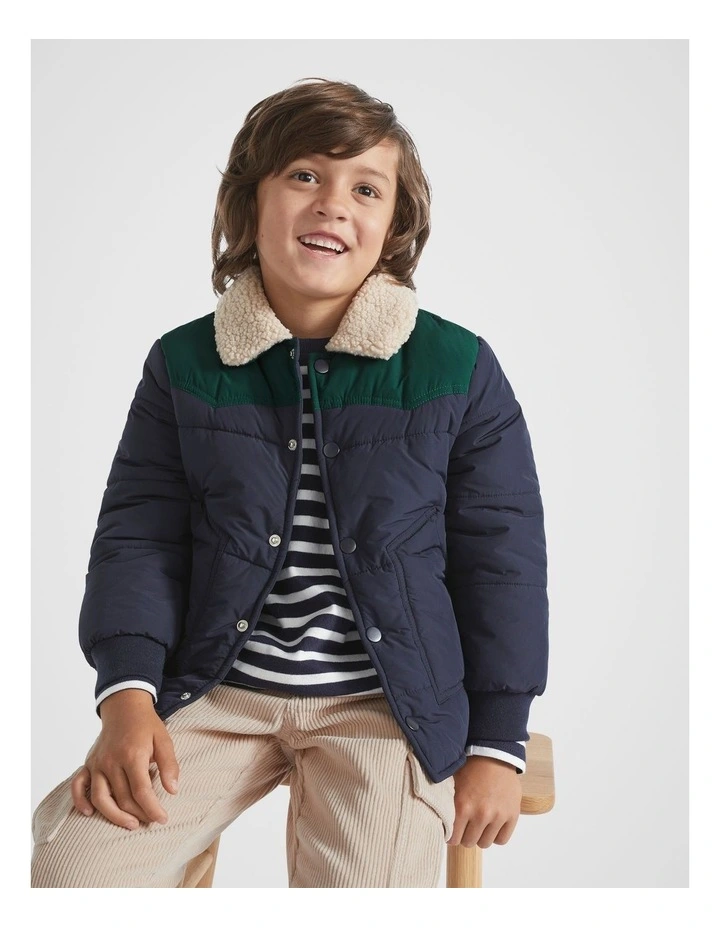 Teddy Collar Jacket in Midnight Blue