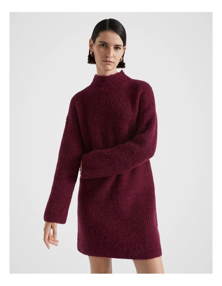 Wool Blend Knit Mini Dress in Boysenberry Marle