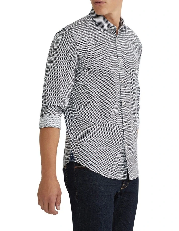 Kenton Printed Cotton Shirt in Blue