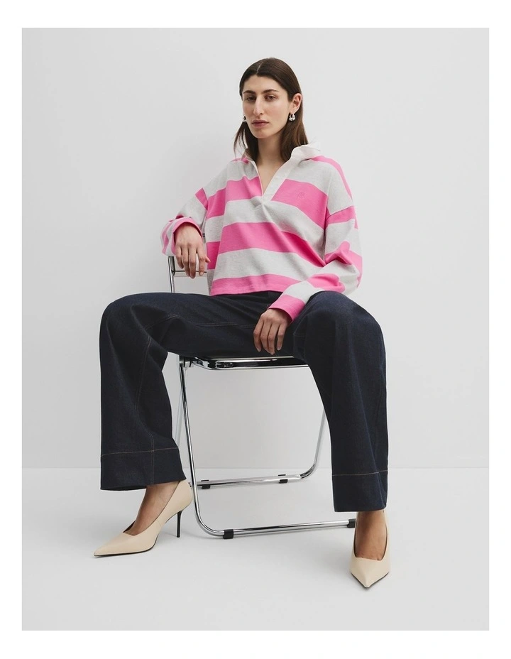 Stripe Long Sleeve Rugby Top in Pink Stripe