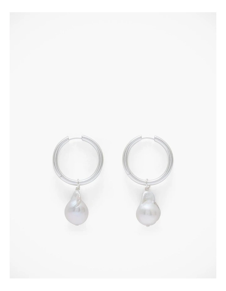 Baroque Pearl Hoop Earrings in Satin Silver